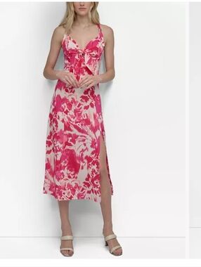 Pink and Cream Tie-Front Midi Dress Dkny #133#